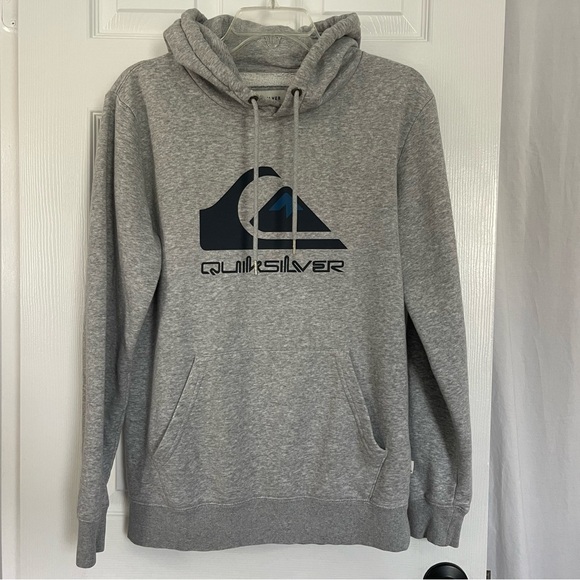 Quiksilver Hoodie Men’s Small Grey With Navy Logo Drawstrings - Picture 15 of 16